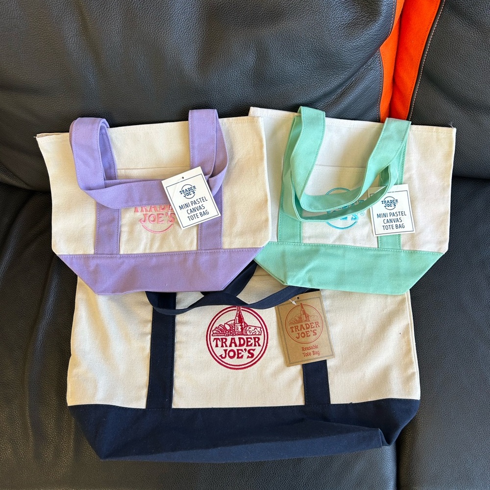 Canvas Tote Bag Set - Purple, Green, and Black